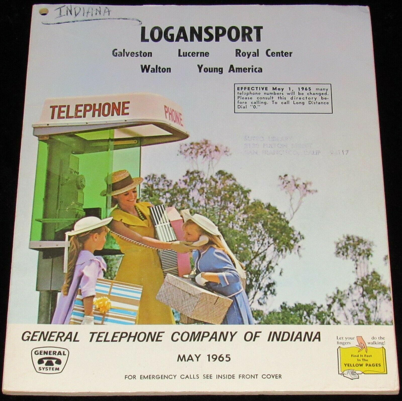 1965 Indiana Telephone Directory, Logansport, Galveston, Lucerne, Walton