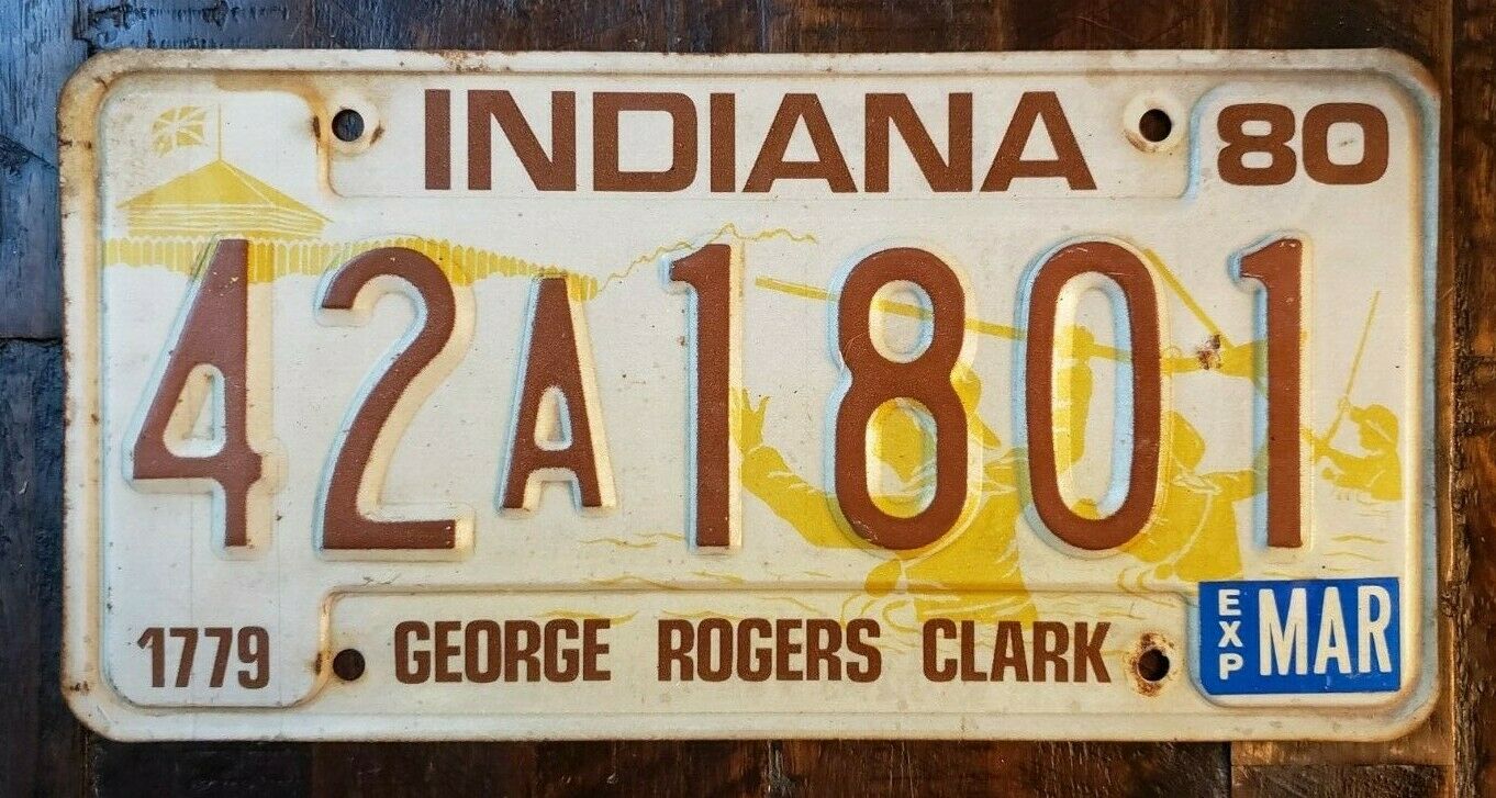 1980 INDIANA George Rogers Clark License Plate: 42 A 1801  Free Shipping