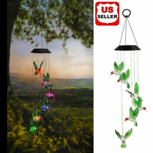 Color-Changing LED Solar Powered Hummingbird Wind Chime Lights Yard Garden Decor