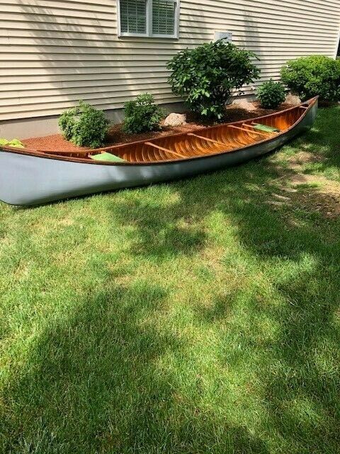 Canoe: 19.5 Ft. Island Falls Canoe, Beautifully Crafted Wood & Canvas, 2 Paddles
