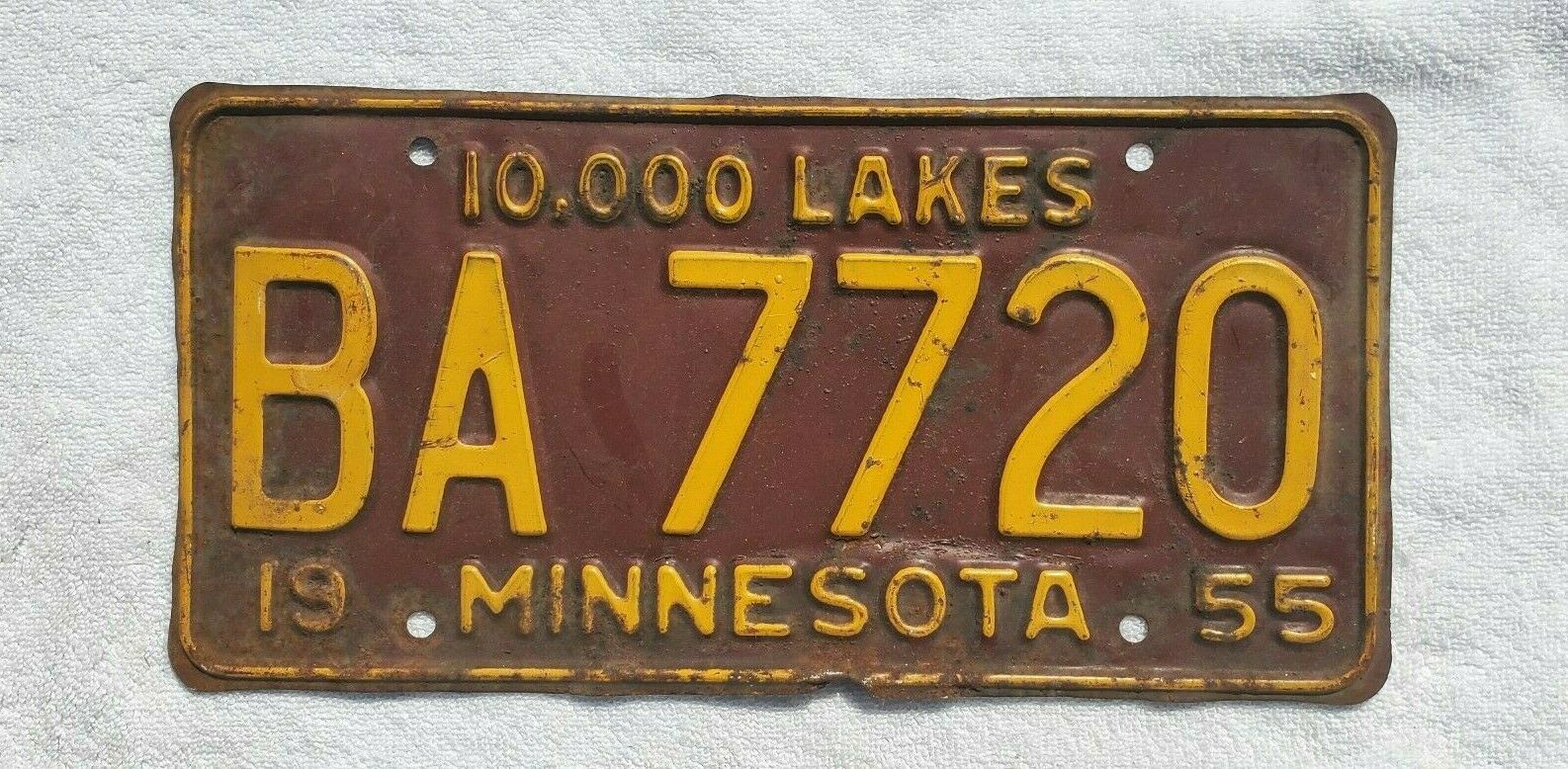1955 Minnesota License Plate YOM Plate BA 7720