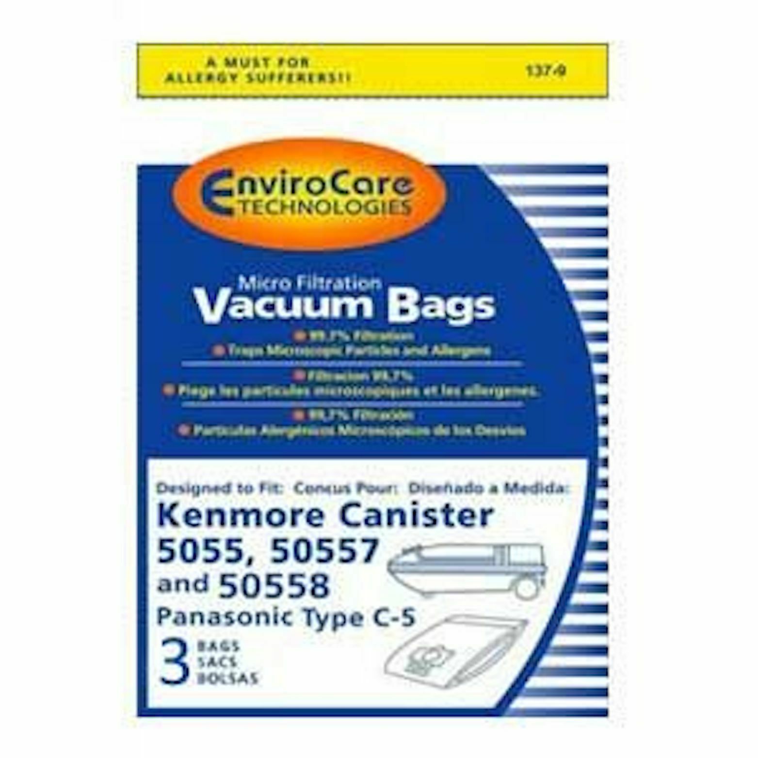 Sears Kenmore Type C Canister Vacuum Bags 5055, 50557 and 50558 By EnviroCare