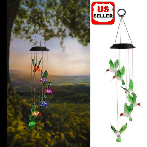 Solar Color Changing LED Hummingbird Wind Chimes Home Garden Decor Light Lamp US
