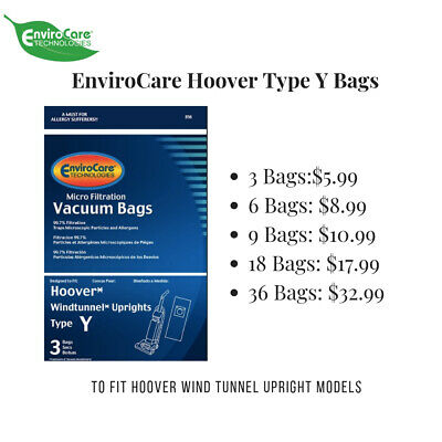 Hoover Type Y Vacuum Bags By Envirocare **Fits Hoover Wind Tunnel Upright Vacs