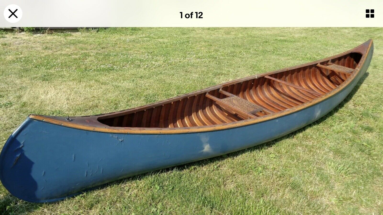 Peterborough Canoe Co. "otonobee" Wood Canoe + 2 Vintage Paddles Length = 16'