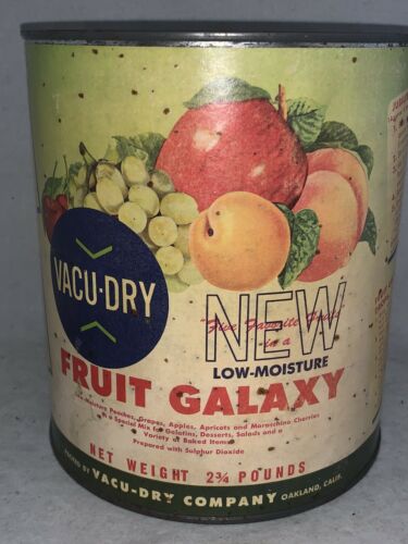 Vintage Nos Unopened 1960s 2 3/4 Lbs. Vacu-dry Fruit Galaxy Can--oakland, Ca