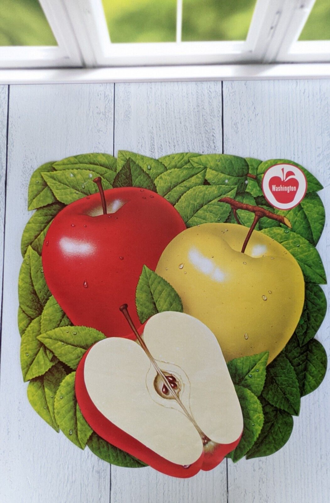 Washington Apples Die Cut Supermarket Advertising Paper Sign C.1960s Stage Prop