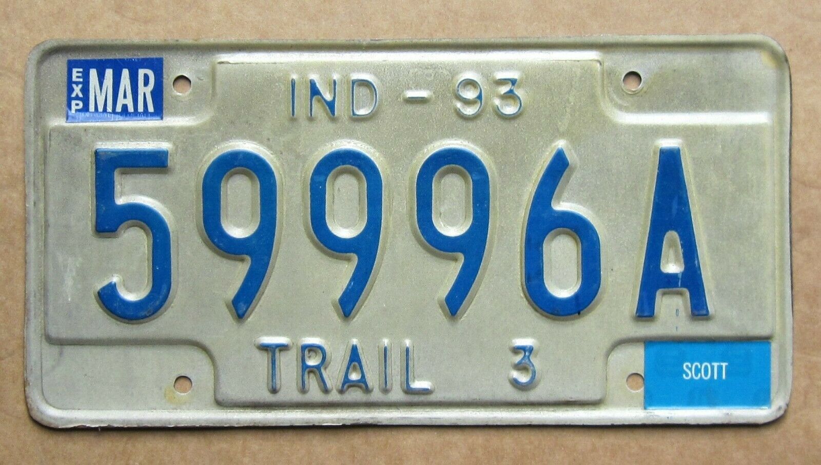 1993 Indiana License Plate Scott County Tag 59996a