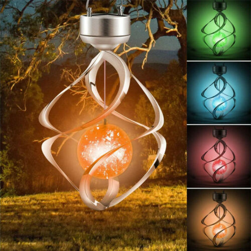 Solar Powered Wind Chimes Led Spiral Spinner Lamp Colour Changing Hanging Light