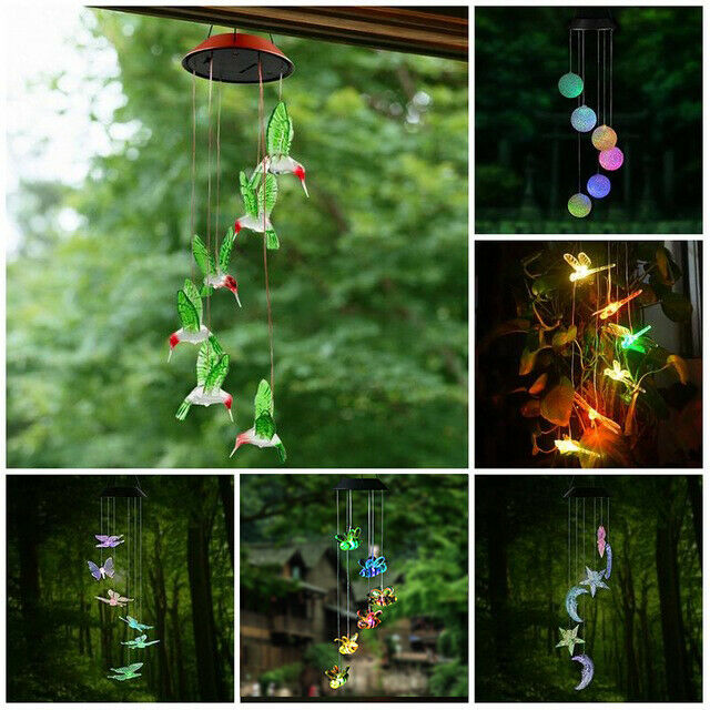 Led Color-changing  Power Solar Wind Chimes Yard Home Garden Decor Us
