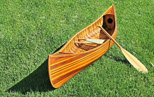 Canoe With Ribs Curved Bow 10 Feet Wood Model Matte Finish Assembled
