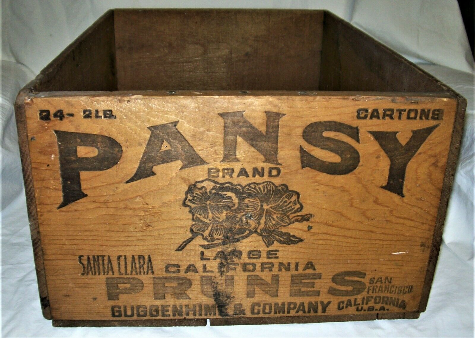Pansy Guggenhime & Company Brand Santa Clara Prune Wood Crate