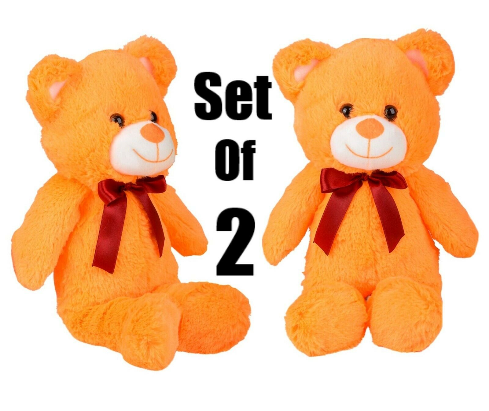 (Set Of 2) 12'' Neon Orange Teddy Bears Soft Cuddly Stuffed Animal Plush Toy