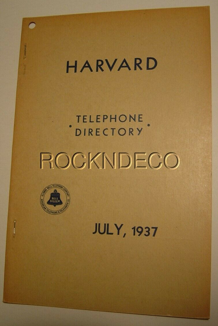 1937 Harvard Illinois Telephone Book Chemung Hartland Dunham Alden twp IL Phone