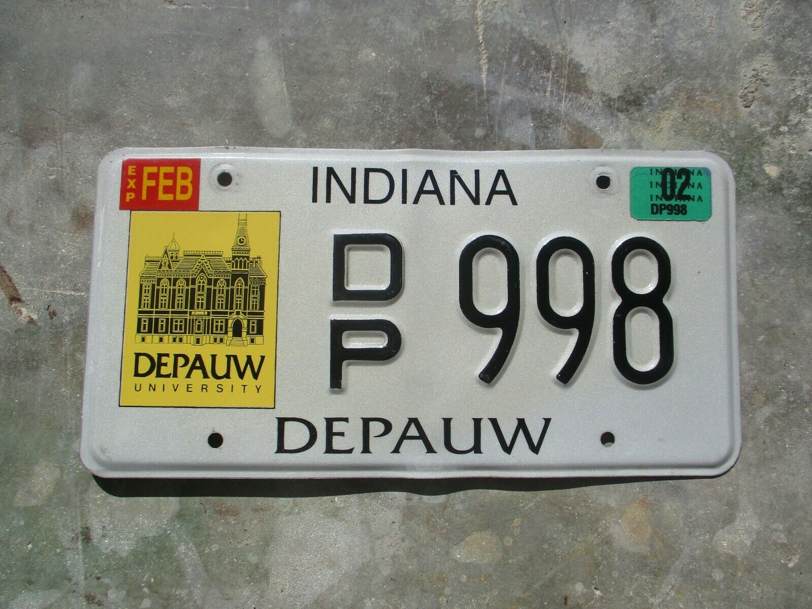 Indiana 2002 Depauw University  License Plate  #    998