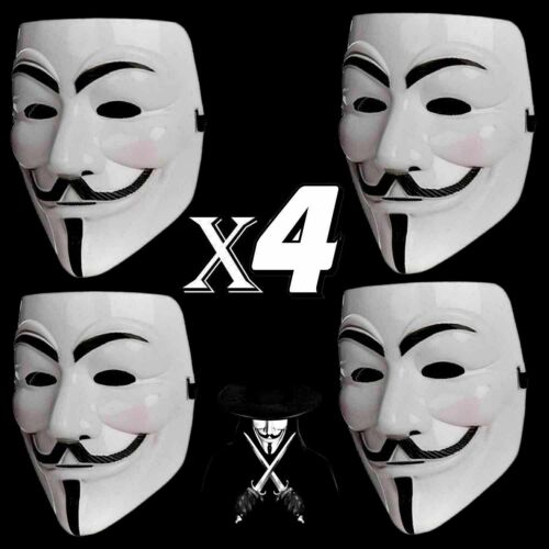 4pc Anonymous Hacker V For Vendetta Games Master Halloween Dress Face Mask Fancy