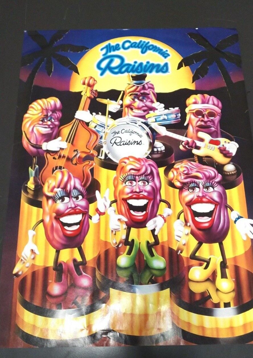 Vintage The California Raisins 21x15" Poster The Raisin Band 1988             Bc