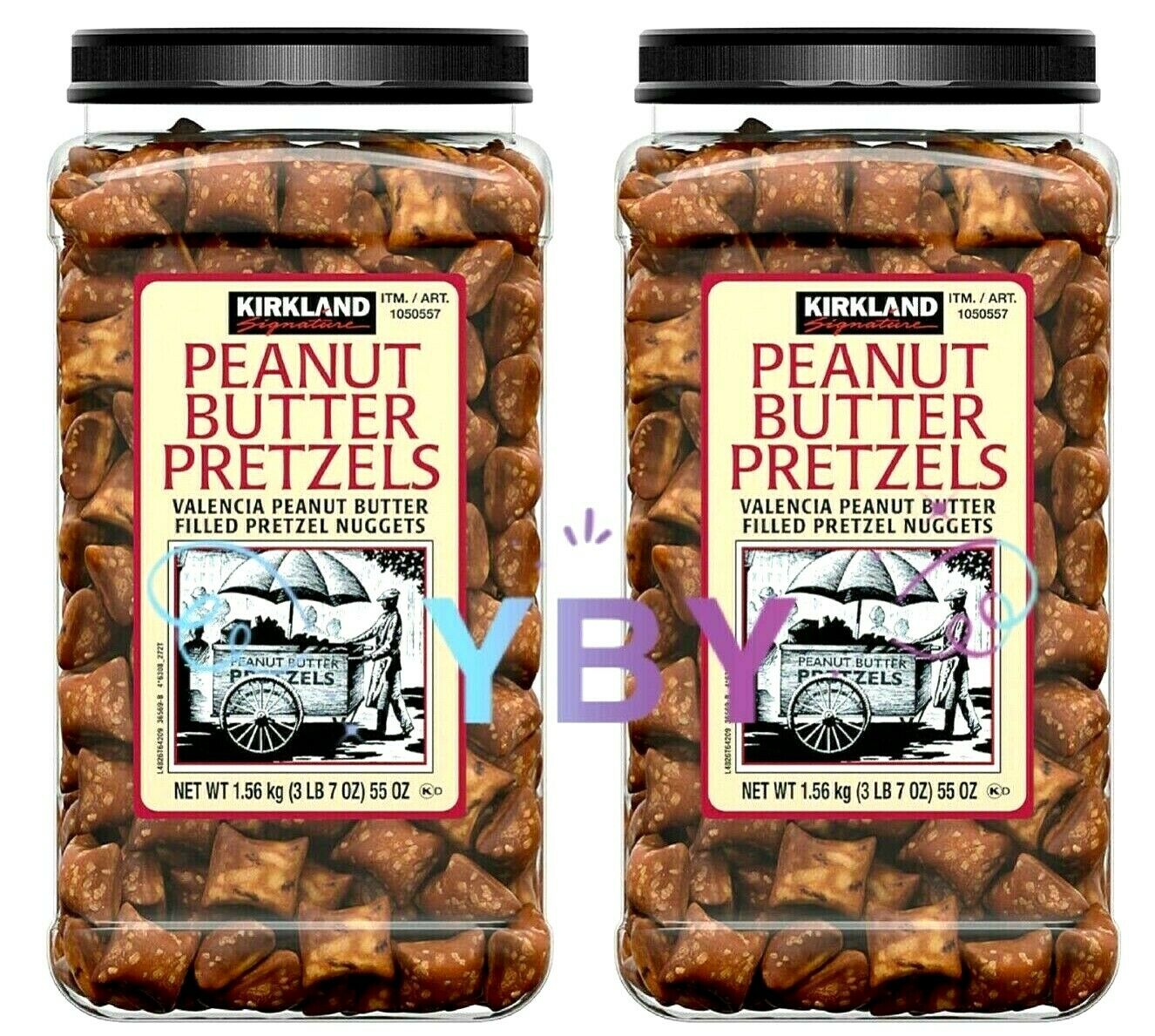 2 Jars Kirkland Valencia Peanut Butter Filled Pretzels Nuggets 55 oz Each Jar