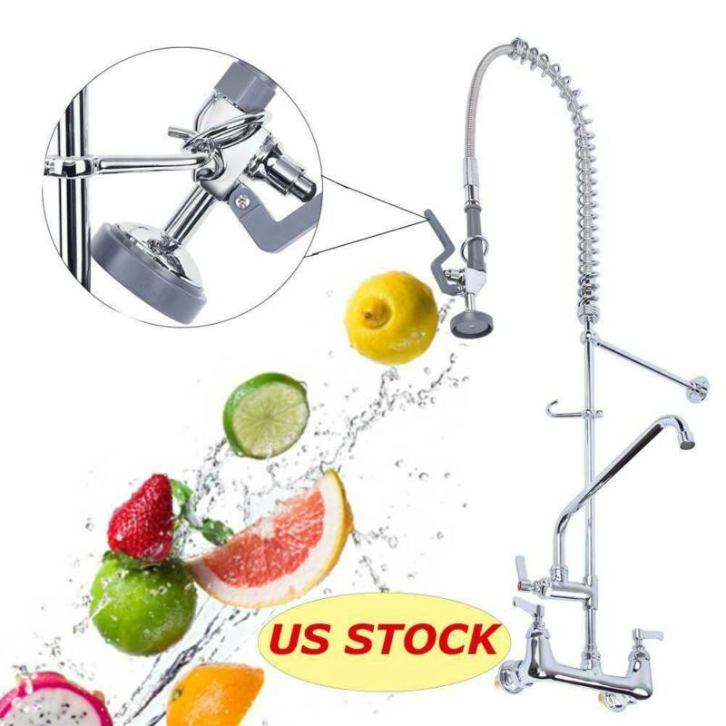 Commercial Wall Mount 12" Kitchen Restaurant Pre-rinse Faucet Swivel+ Add-on Tap