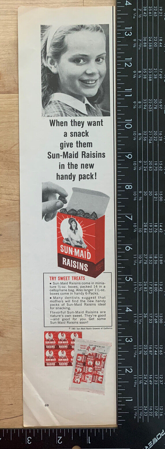 1980s Vintage Ad Sun-maid Raisin Snack Box Snacks Young Girl Smiling Ephemera