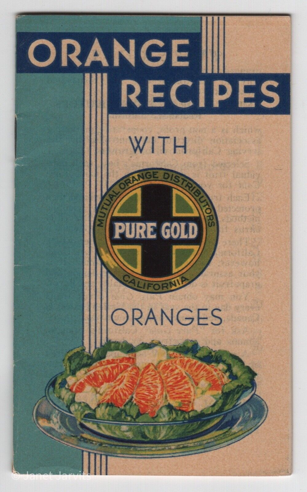 Vintage Recipe Book Orange Recipes Pure Gold California Redlands